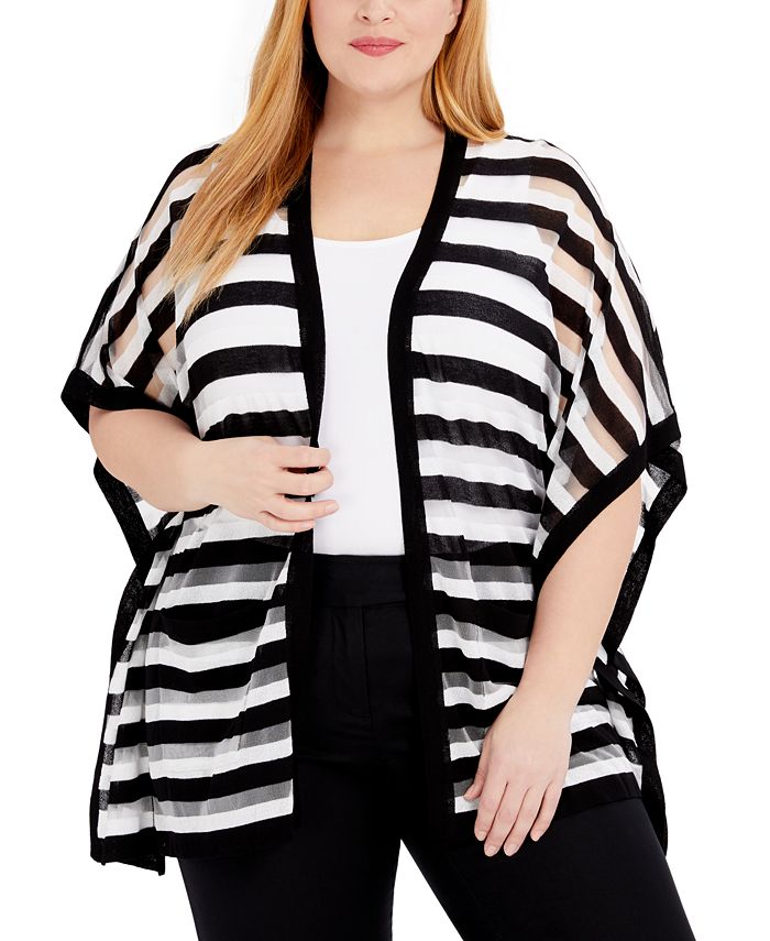 Belldini Plus Size Sheer-Stripe Cardigan & Reviews - Sweaters - Plus ...