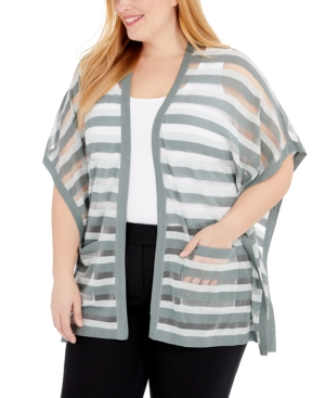 Belldini Plus Size Sheer-Stripe Cardigan