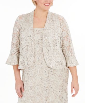 Plus Size Lace Dress & Ruffled Jacket