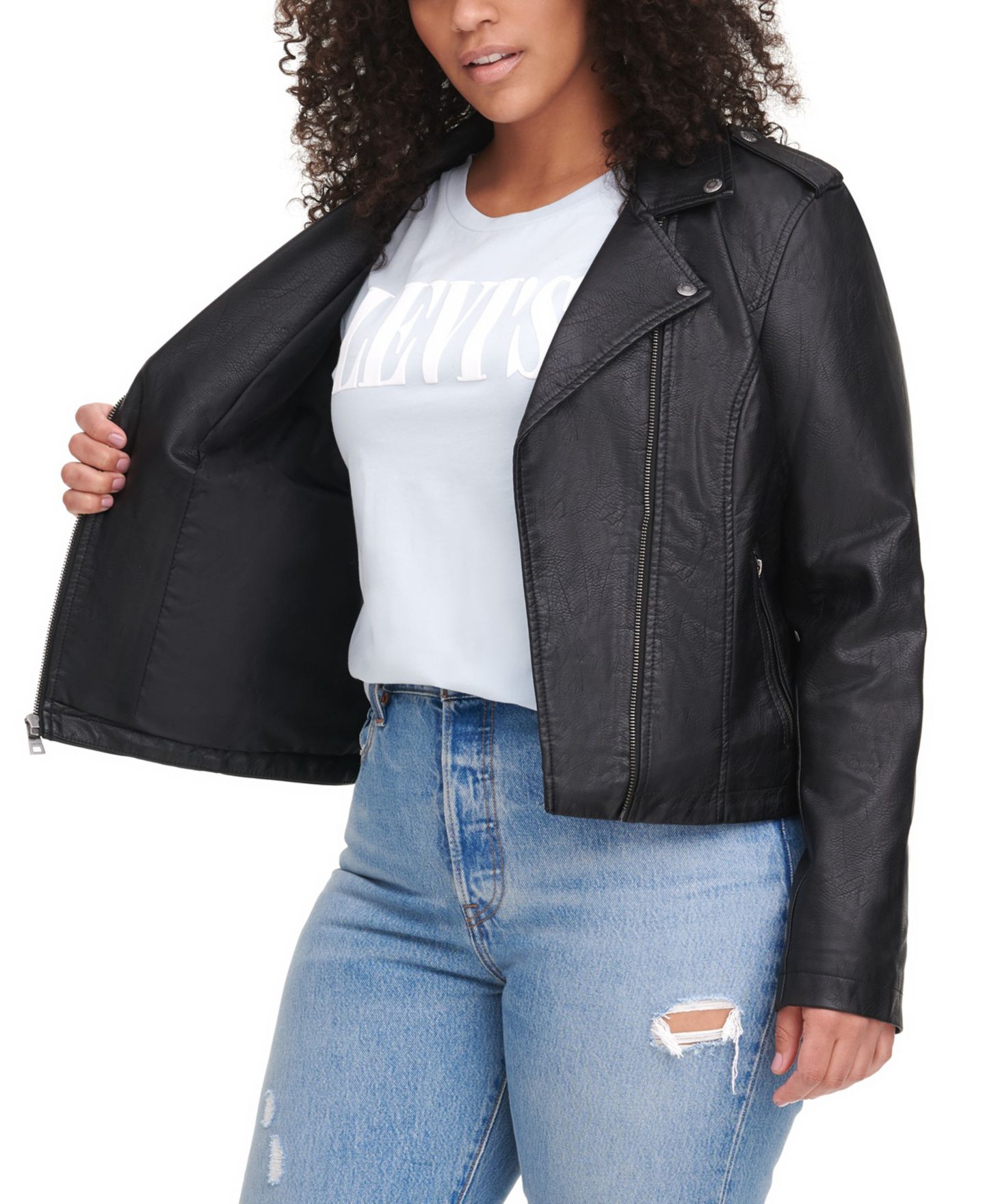 Женская куртка Levi's Plus Size Trendy Faux Leather Moto, цвет: Чёрный — фото 10