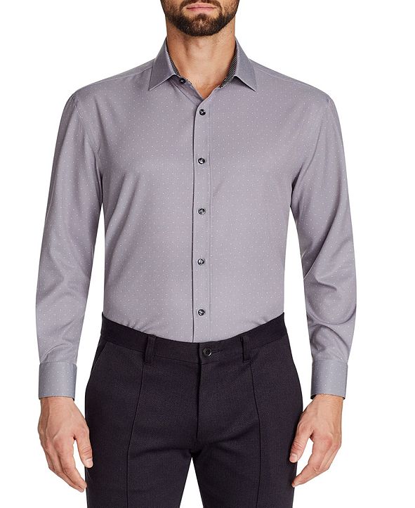 Tallia Men's SlimFit NoIron Performance Stretch Grey Dot Dress Shirt