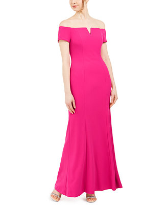 Calvin Klein Notched Off-The-Shoulder Gown - Macy's