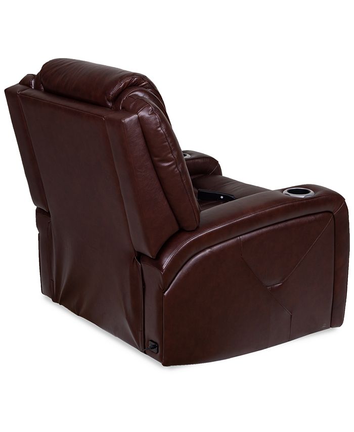 Furniture CLOSEOUT! Henriel Leather Power Recliner with Air Massager Macy's