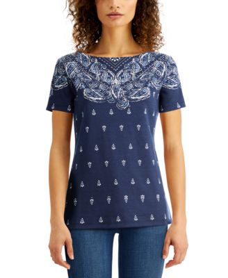 Karen Scott - Printed Boat-Neck Top