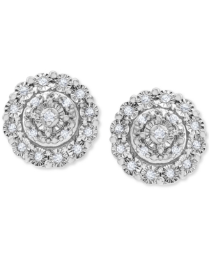 image of Diamond Halo Cluster Stud Earrings (1/10 ct. t.w.) in Sterling Silver