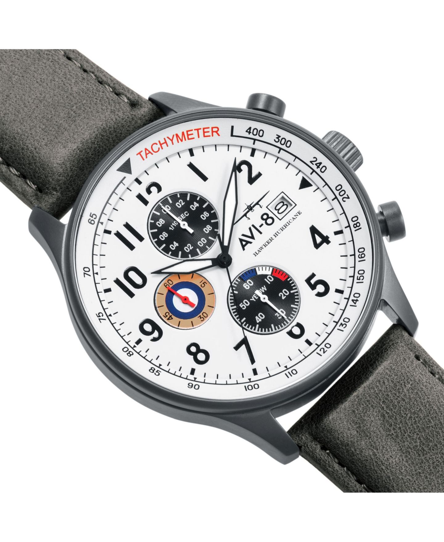 Мужские часы AVI-8 Hawker Hurricane Chronograph Gray Genuine Leather Strap Watch 42mm — фото 1