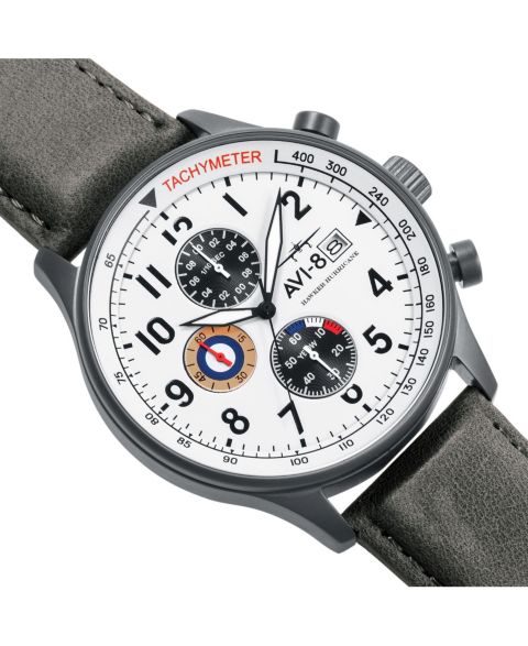 Мужские часы AVI-8 Hawker Hurricane Chronograph Gray Genuine Leather Strap Watch 42mm