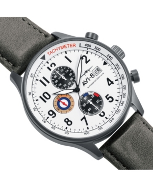 Avi-8 Men's Hawker Hurricane Chronograph Gray Genuine Leather Strap Watch 42mm