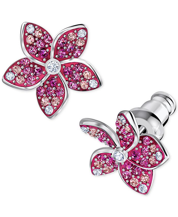 Swarovski SilverTone Tropical Flower Stud Earrings Macy's