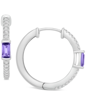 image of Blue Topaz (1/3 ct. t.w.) & White Topaz (1/5 ct. t.w.) Small Hoop Earrings in Sterling Silver, 0.78