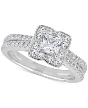 image of Diamond Princess Scallop Halo Engagement Ring (1 ct. t.w.) in 14k White Gold
