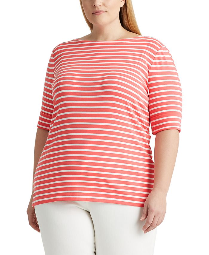 Lauren Ralph Lauren Women's Plus Size Red Cotton Blend Elbow