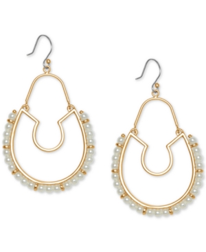 image of Lucky Brand Gold-Tone Imitation Pearl Statement Hoop Drop Earrings