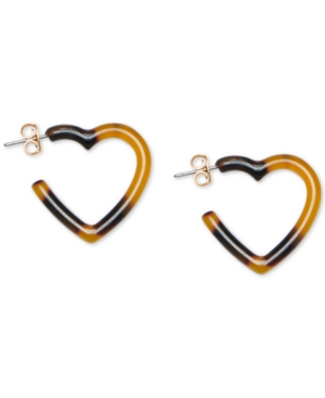 image of Lucky Brand Gold-Tone Tortoise-Look Heart Hoop Earrings
