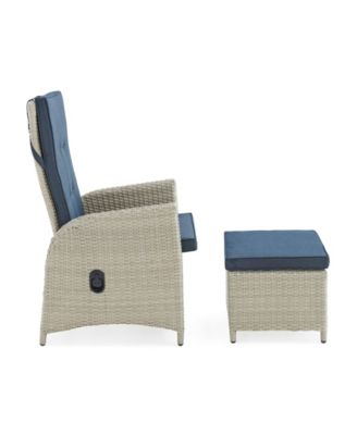 Haven All-Weather Wicker Set Outdoor Recliners with Ottomans and Round Glass Top Accent Table
