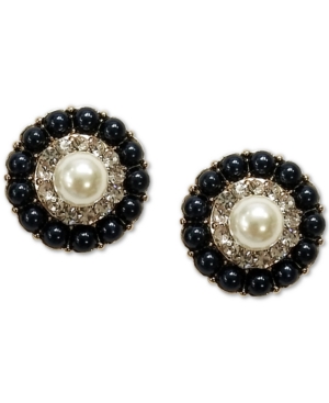 image of Charter Club Gold-Tone Pave & Imitation Pearl Cluster Mini Stud Earrings, Created for Macy-s