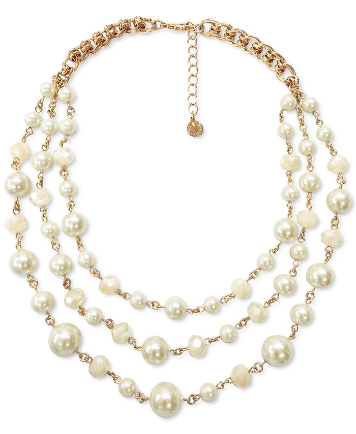 Charter Club Gold-Tone Imitation Pearl & Bead Layered Collar Necklace ...