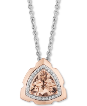 image of Enchanted Disney Morganite (1-3/8 ct. t.w.) & Diamond (1/10 ct. t.w.) Aurora Pendant Necklace in Sterling Silver & 14k Rose Gold, 16