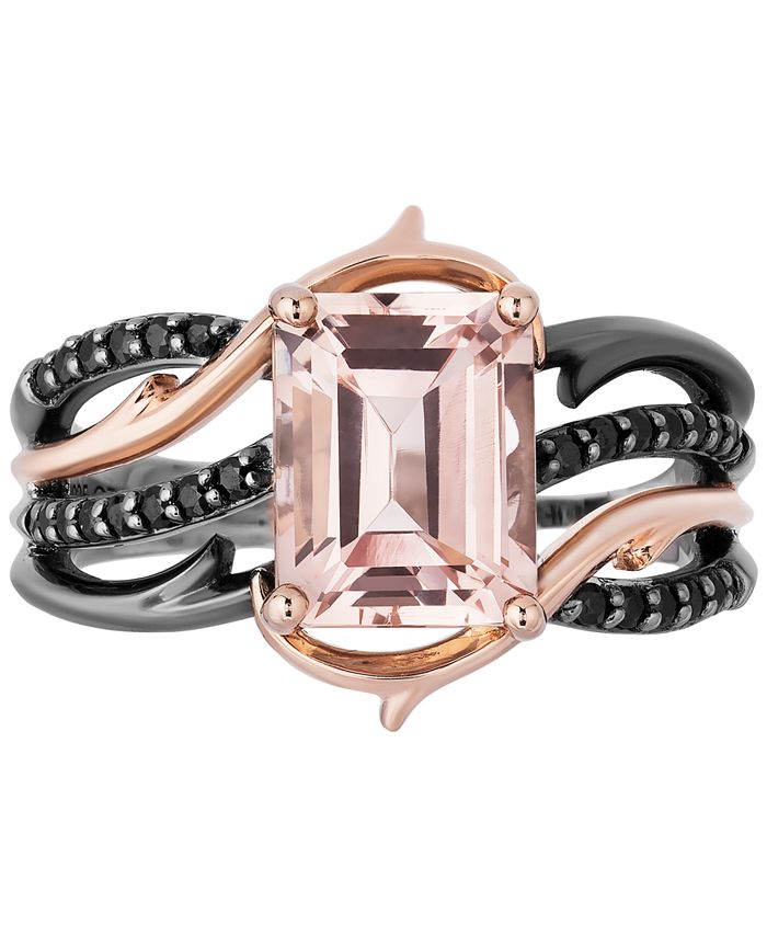 Enchanted Disney Fine Jewelry - Morganite (2-1/4 ct. t.w.) & Black Diamond (1/5 ct. t.w.) Maleficent Ring in 14k Rose Gold & Black Rhodium-Plated Sterling Silver