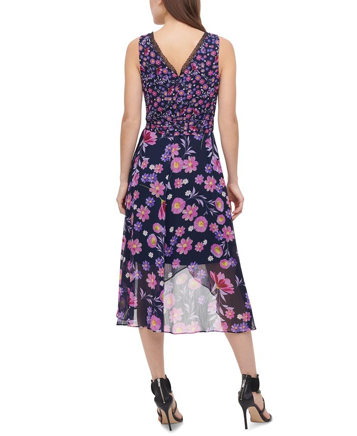 DKNY Floral-Print Faux-Wrap Chiffon Dress - Macy's