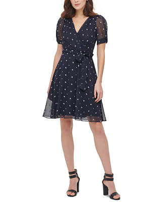 DKNY Embroidered Puff-Sleeve Dress - Macy's