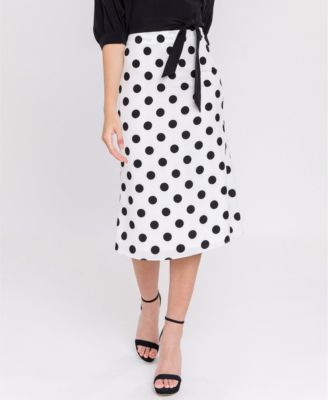 white polka dot midi skirt