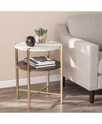 Valera Round End Table with Faux Marble Top
