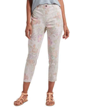 Hue Women's Floral-Print Ultra Soft Denim High-Waist Capri Leggings