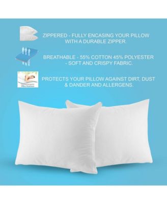 Hypoallergenic Breathable Pillow Protector with Zipper – White (2 Pack)