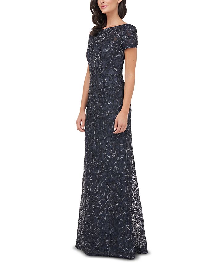 JS Collections Textured Embroidered Gown - Macy's