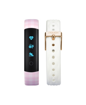 image of iTouch Women-s Slim Activity Tracker Blush Plaid White Interchangeable Straps 13mm x 40mm