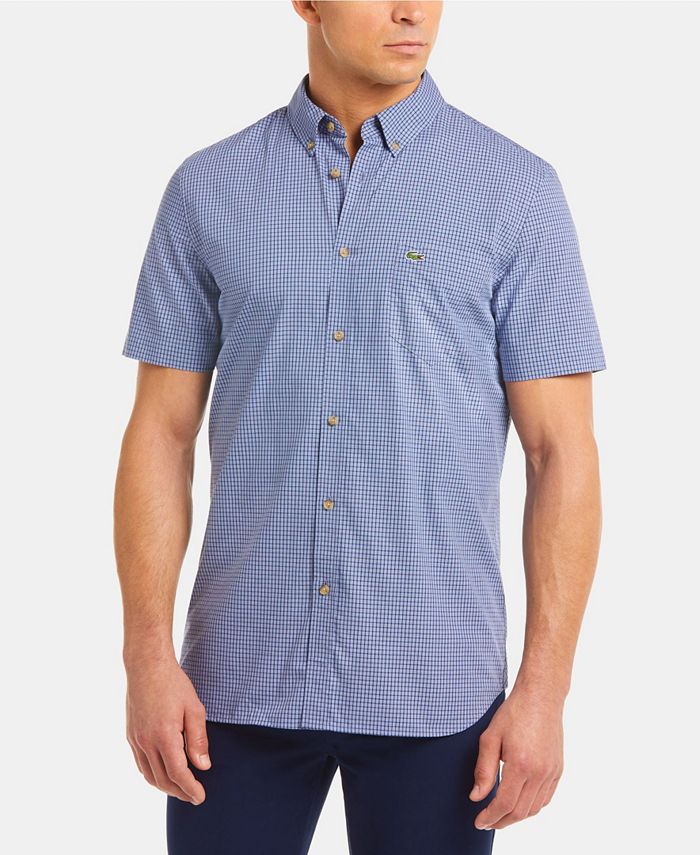 Lacoste Men's Regular Fit Short Sleeve Gingham Check Poplin Shirt - Macy's