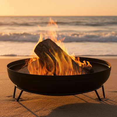 Outdoor Camping or Backyard Steel with Heat-Resistant Finish Fire Pit Bowl on Stand - 23" - Black