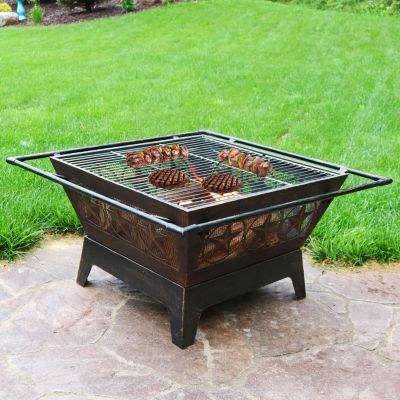 Outdoor Camping or Backyard Steel Northern Galaxy Fire Pit with Cooking Grill Grate, Spark Screen, and Log Poker - 32"