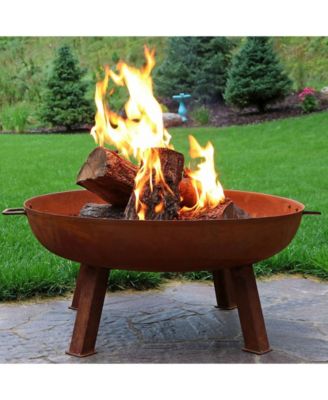 Outdoor Camping or Backyard Round Cast Iron Rustic Fire Pit Bowl with Handles