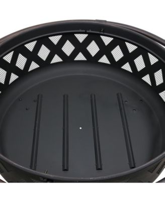Outdoor Camping or Backyard Crossweave Cut Out Fire Pit with Spark Screen and Log Poker