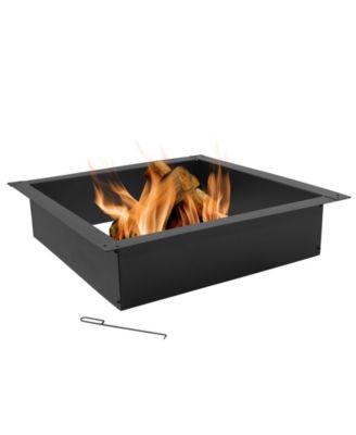 Outdoor Heavy-Duty Steel Portable Above Ground or In-Ground Square Fire Pit Liner Ring - Black