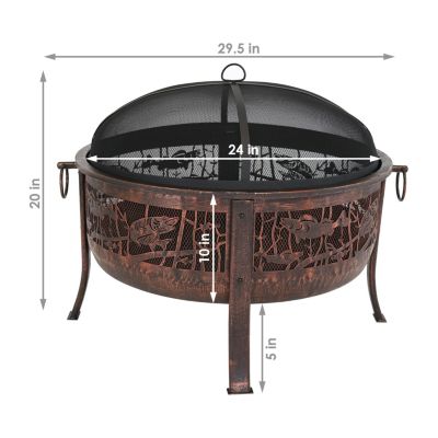 Outdoor Camping or Backyard Steel Northwoods Fishing Fire Pit with Spark Screen - 30" - Bronze
