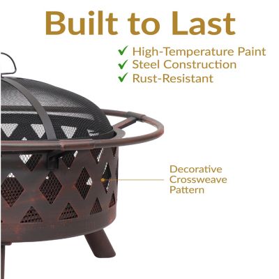 Outdoor Camping or Backyard Crossweave Cut Out Fire Pit with Spark Screen and Log Poker