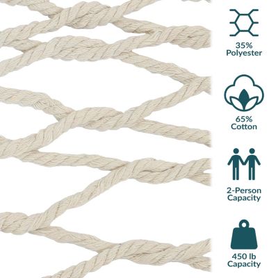 Sunnydaze Decor Large Two-Person Double Wide Rope Hammock with Spreader Bars for Patio and Backyard - 450 lb Weight Capacity