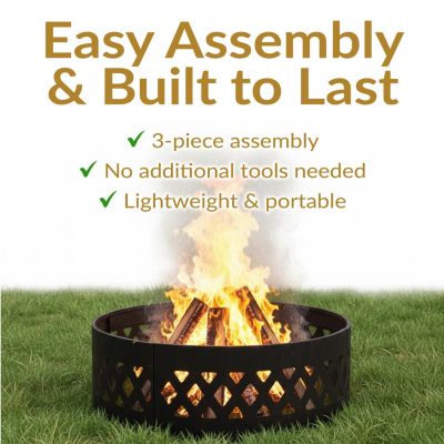 Outdoor Heavy-Duty Steel Portable Large Round Crossweave Cut Out Fire Pit Ring - 36" - Black