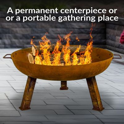 Outdoor Camping or Backyard Round Cast Iron Rustic Fire Pit Bowl with Handles