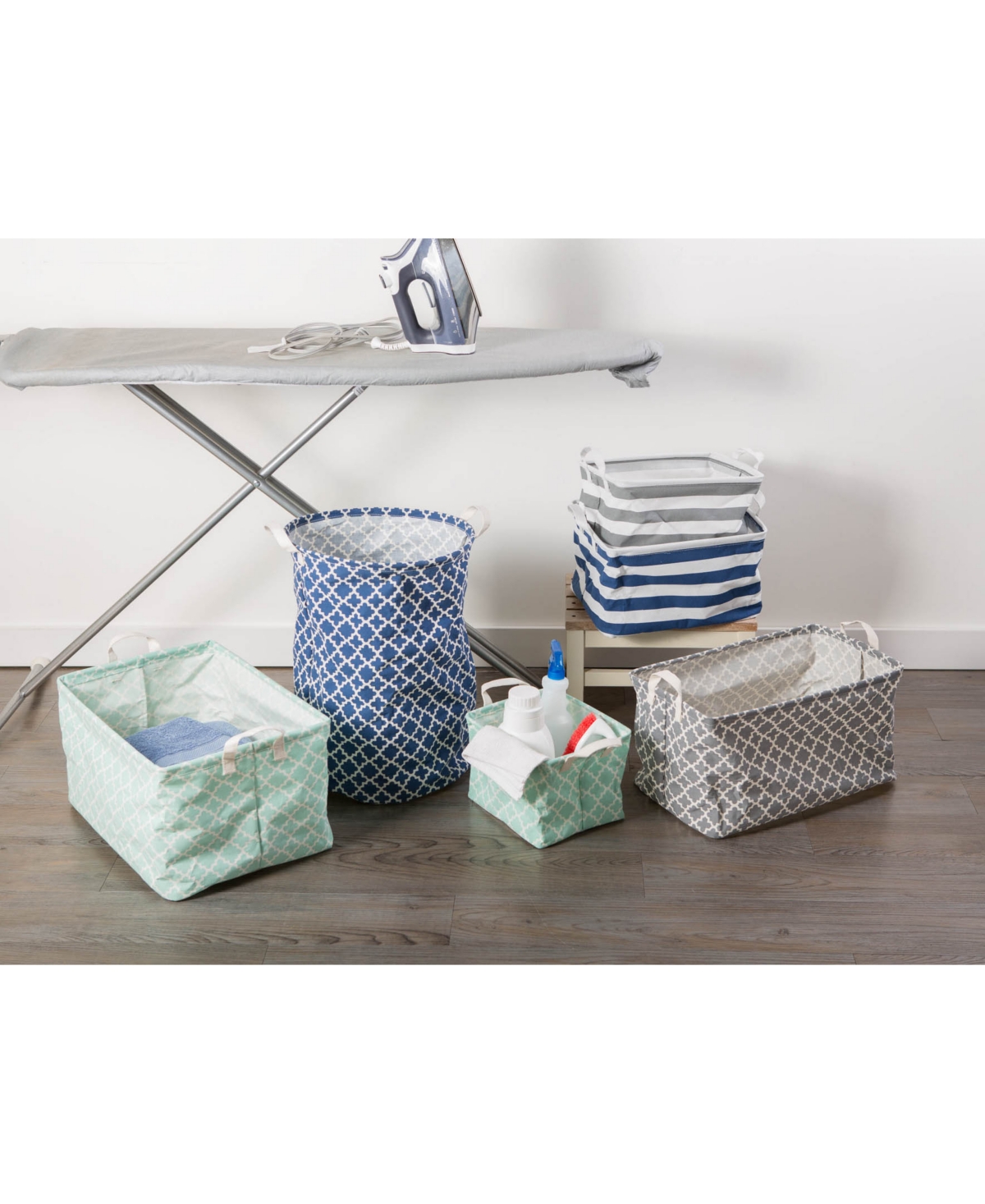 Design Imports Polyethylene Coated Cotton Polyester Laundry Bin Lattice Rectangle Set of 2