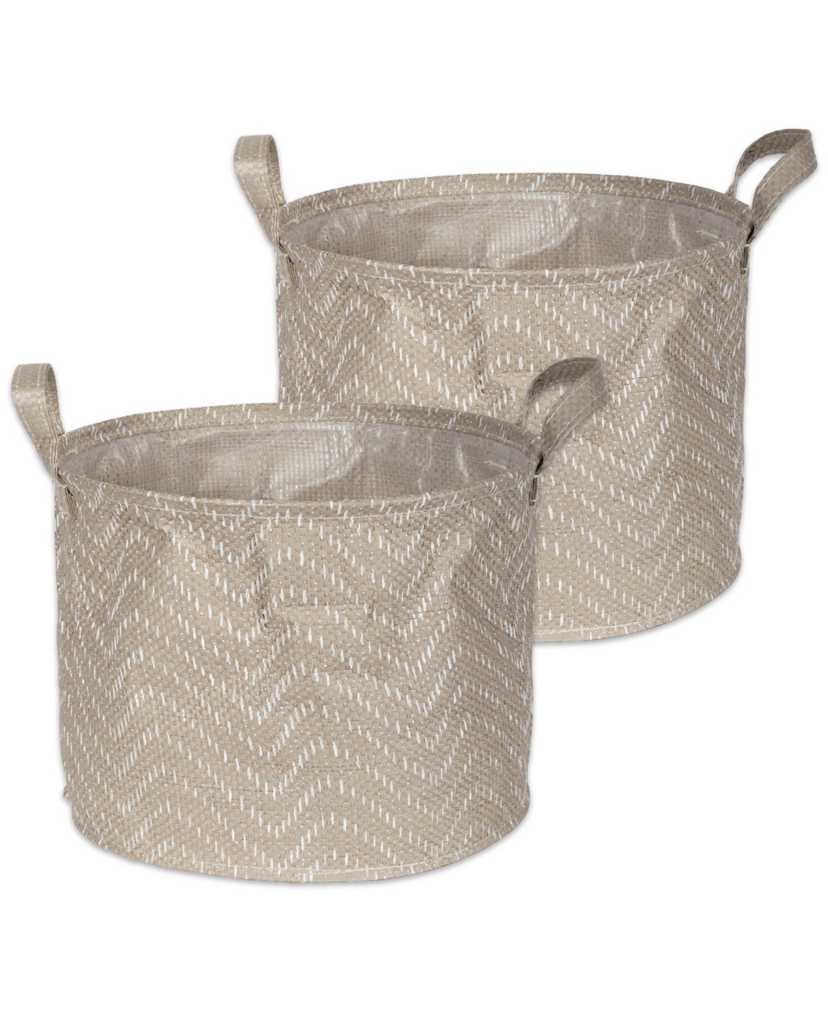 Polyethylene Coated Woven Paper Laundry Bin Tribal Chevron Stone Round Small Set of 2 - Taupe
