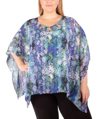NY Collection - Plus Size Printed Poncho Top
