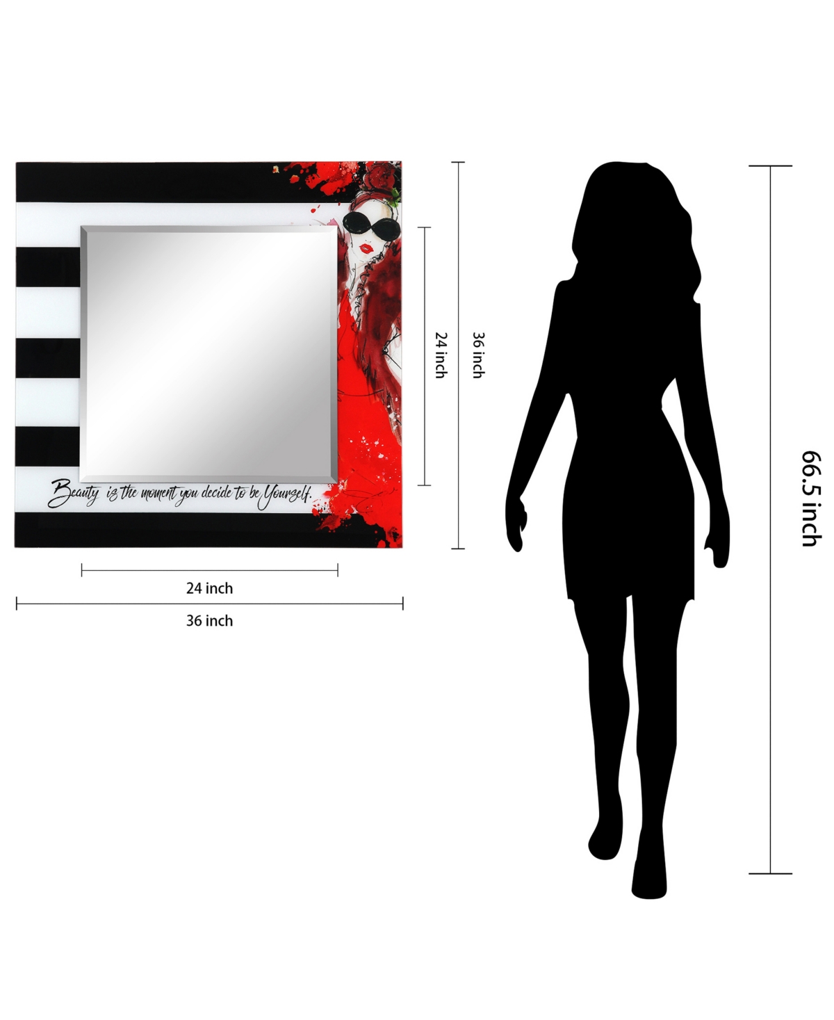 Empire Art Direct Fashion Square Beveled Wall Mirror on Free Floating Reverse Printed Tempered Art Glass, 0.4