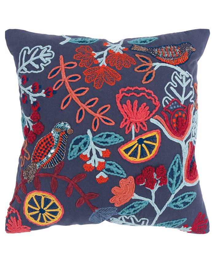 Rizzy Home Floral Down Filled Decorative Pillow, 20" x 20" Macy's