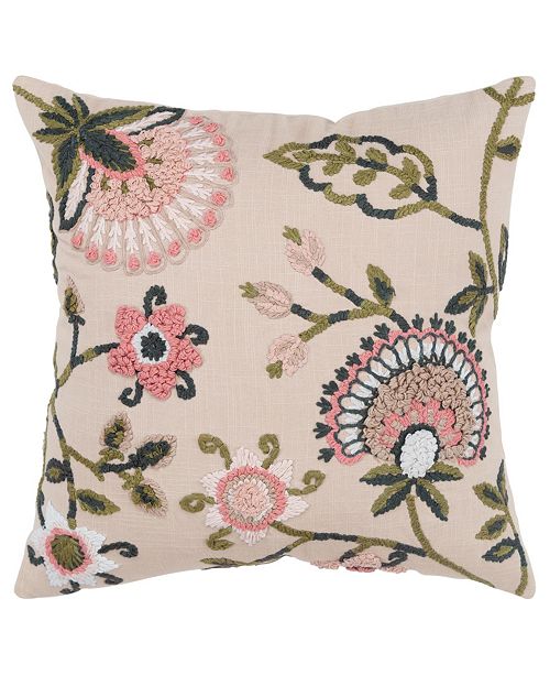 Rizzy Home Floral Polyester Filled Decorative Pillow, 20" x 20