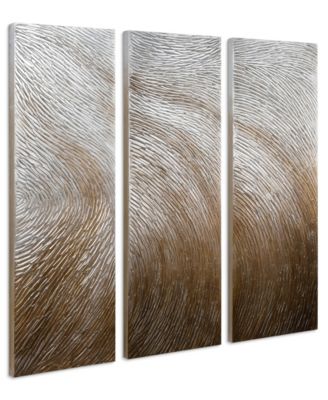 Gold Waves 3-Piece Textured Metallic Hand Painted Wall Art Set by Martin Edwards, 60" x 20" x 1.5"