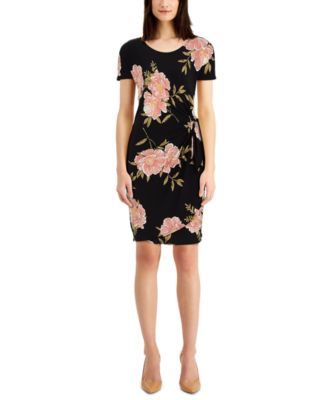 robbie bee short sleeve floral fit & flare dress
